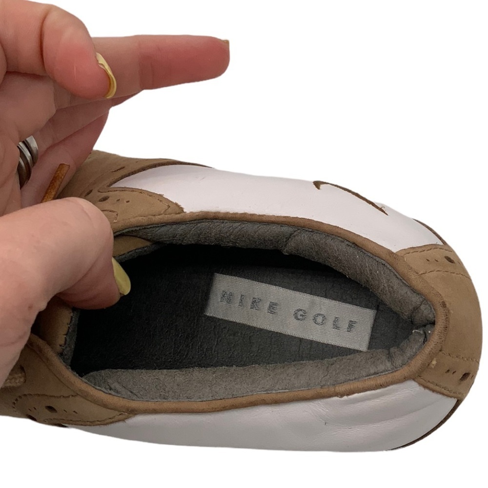 Nike Air White and Tan Leather Golf Cleat - Picture 6 of 7